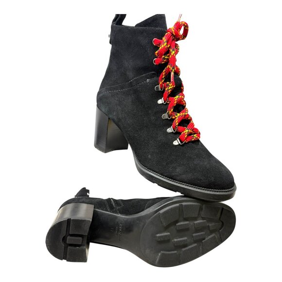 Aquatalia Isotta Black Suede Block Heel Moto Inspired Booties - Picture 10 of 11